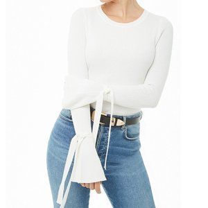 Forever 21 Ribbed Tie Sleeve Long Sleeve Top